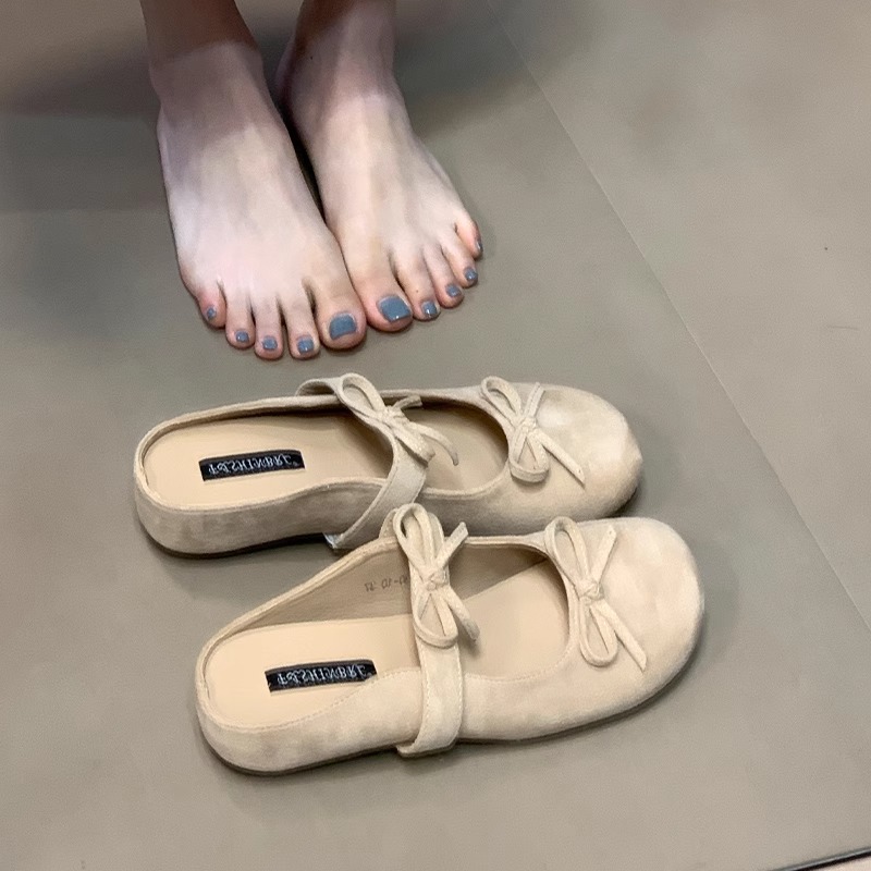 Zapatillas de lazo de noche francesa zapatos Mary Jane mujer 2025 nuevo verano suela suave zapatos Muller con falda zapatos individuales