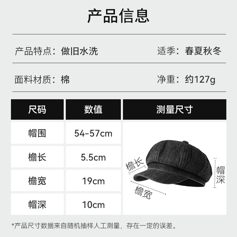 秋季新款韩版复古水洗八角帽女时尚小众大头围素颜显脸小云朵帽子|undefined