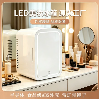Cross-Border Export Hot-Selling Mini Beauty Fridge with Led Light Makeup Mirror, Suitable for Car and Home Use, 4L/6L