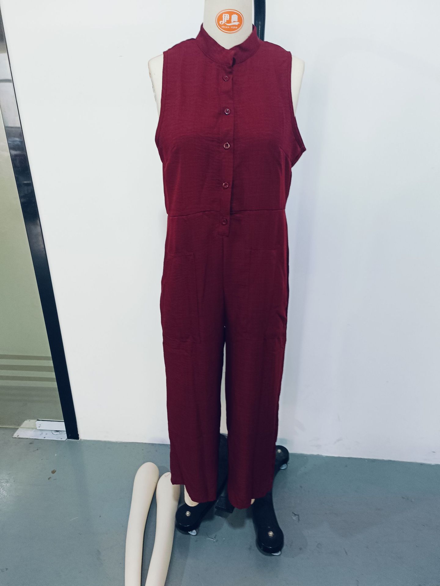Women's Casual Sleeveless Stand Collar Jumpsuit With Pockets_voghion.com