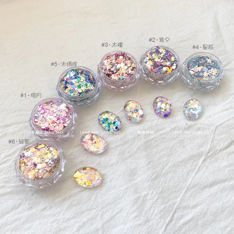 Ternary nail sequins wooden hydrangea sweet Korean style sequins nail special-shaped laser hexagonal glitter patch