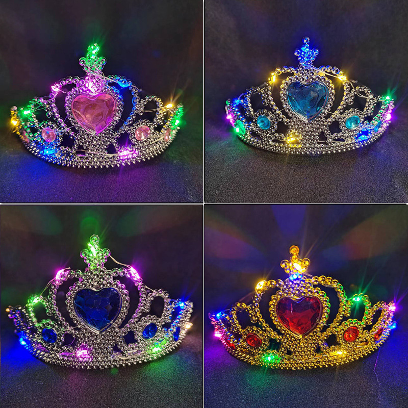 Children's Glowing Crown Princess Tiara Little Girl Happy Birthday with Lamp Princess Crown Bride Elegant Crown