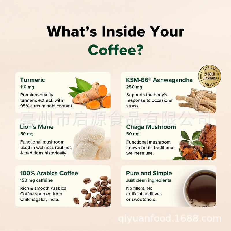 Turmeric Mushroom Coffee Functional Black Coffee Sugar Free Instant Powder 100g Bag key features