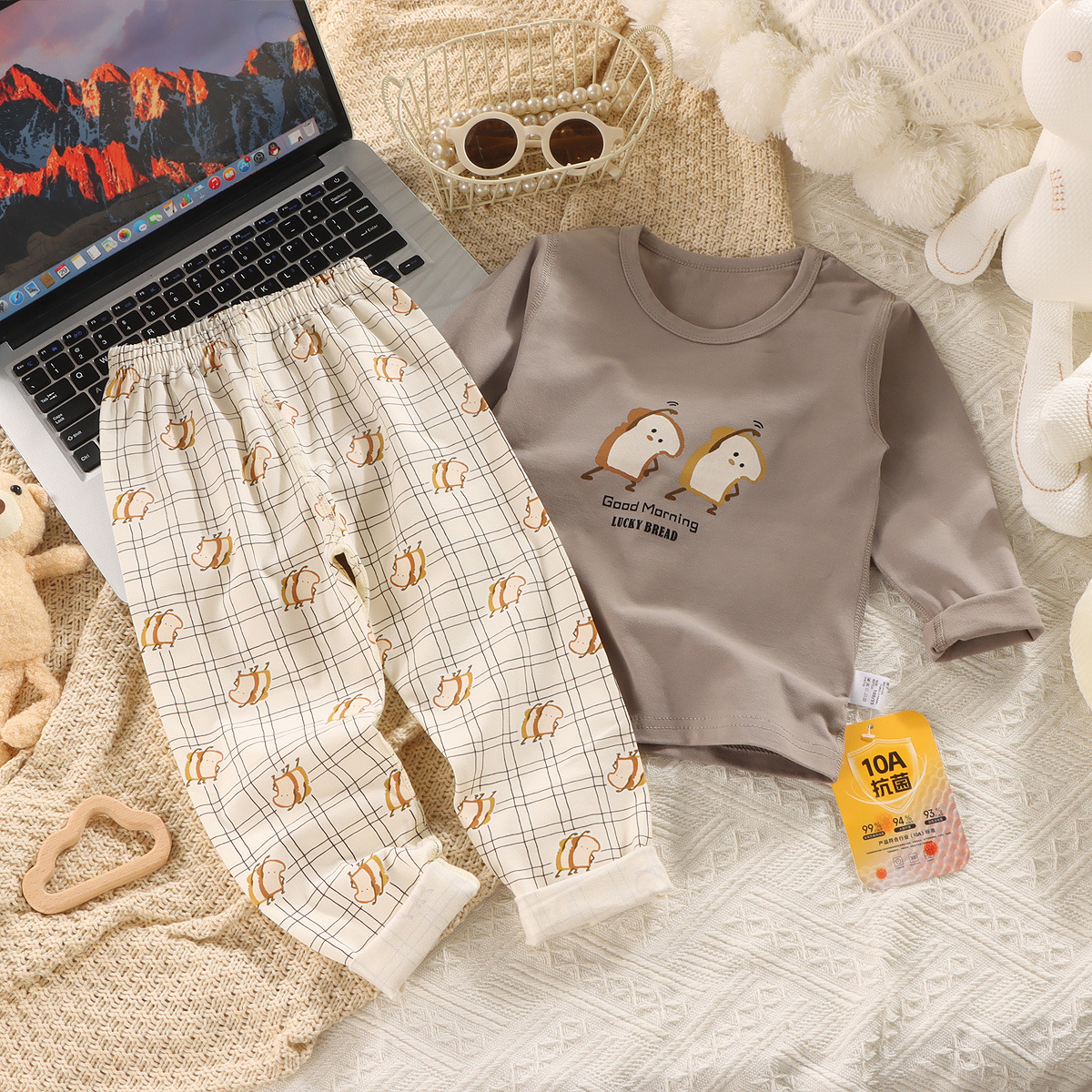 Ropa interior de algodón de primavera y otoño pijamas de cuello redondo para niños, ropa a domicilio de manga larga de dibujos animados para niños, ropa de otoño para hombres, traje de pantalones largos