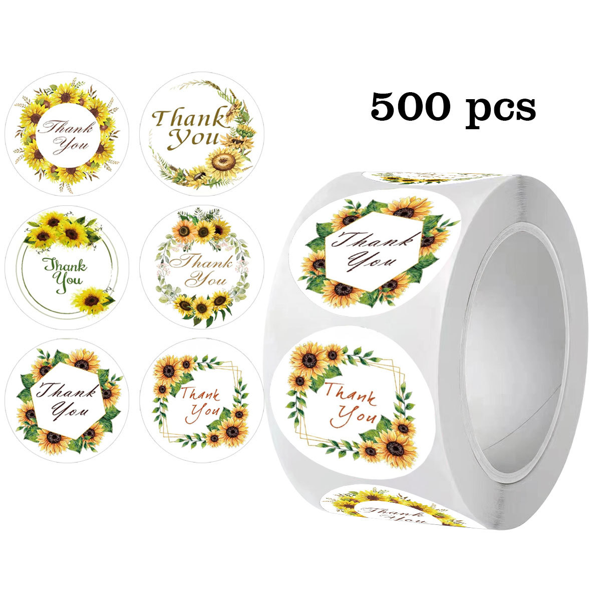 亚马逊向日葵感谢贴纸Thank you不干胶标签封口贴夏季生 日聚会装