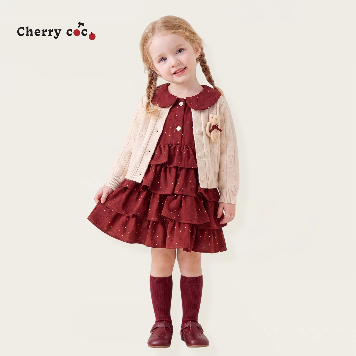 CHERRYCOCO女童套装秋装新款洋气宝宝公主小女孩开衫连衣裙二件套