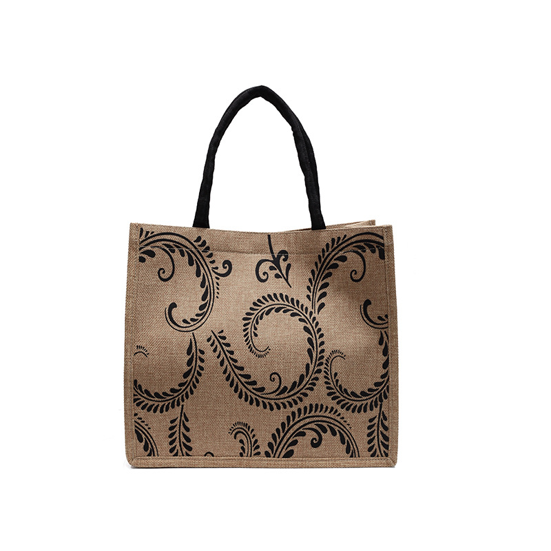 765g Weight Magnetic Buckle Closure Type Double Handle Strap Type Handbag Bags Type Casual, Holiday Occasion Hemp Material Geometric Pattern All Seasons Season Women's Gender Elegant, Vintage Style Style Square Shape Women's Hemp Geometric Elegant Vintage Style Square Magnetic Buckle Handbag 无