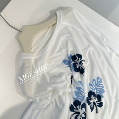 リヨセルテンセル微薄手ラグランスリーブ日焼け止めTシャツレディースゆったり万能花柄長袖マスクTシャツ