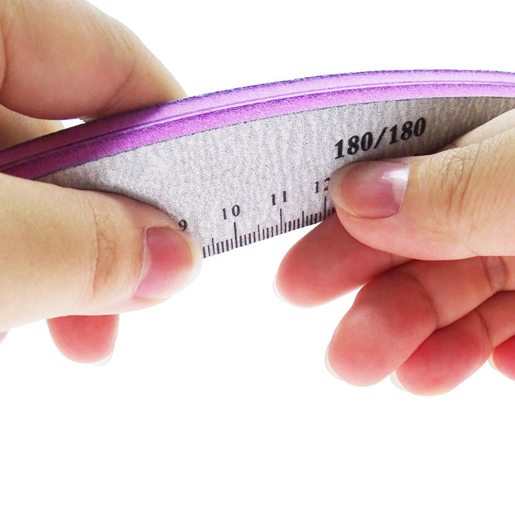 Half-Moon-Shaped Polishing Strip with Measuring Ruler, Manicure and Rubbing Strip, Double-Sided, Zebra Pattern Sponge Nail File, Customized Version