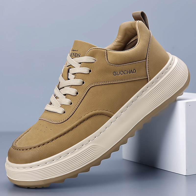 男鞋2024新款英伦复古运动休闲板鞋男士皮鞋厚底休闲潮鞋一件代发
