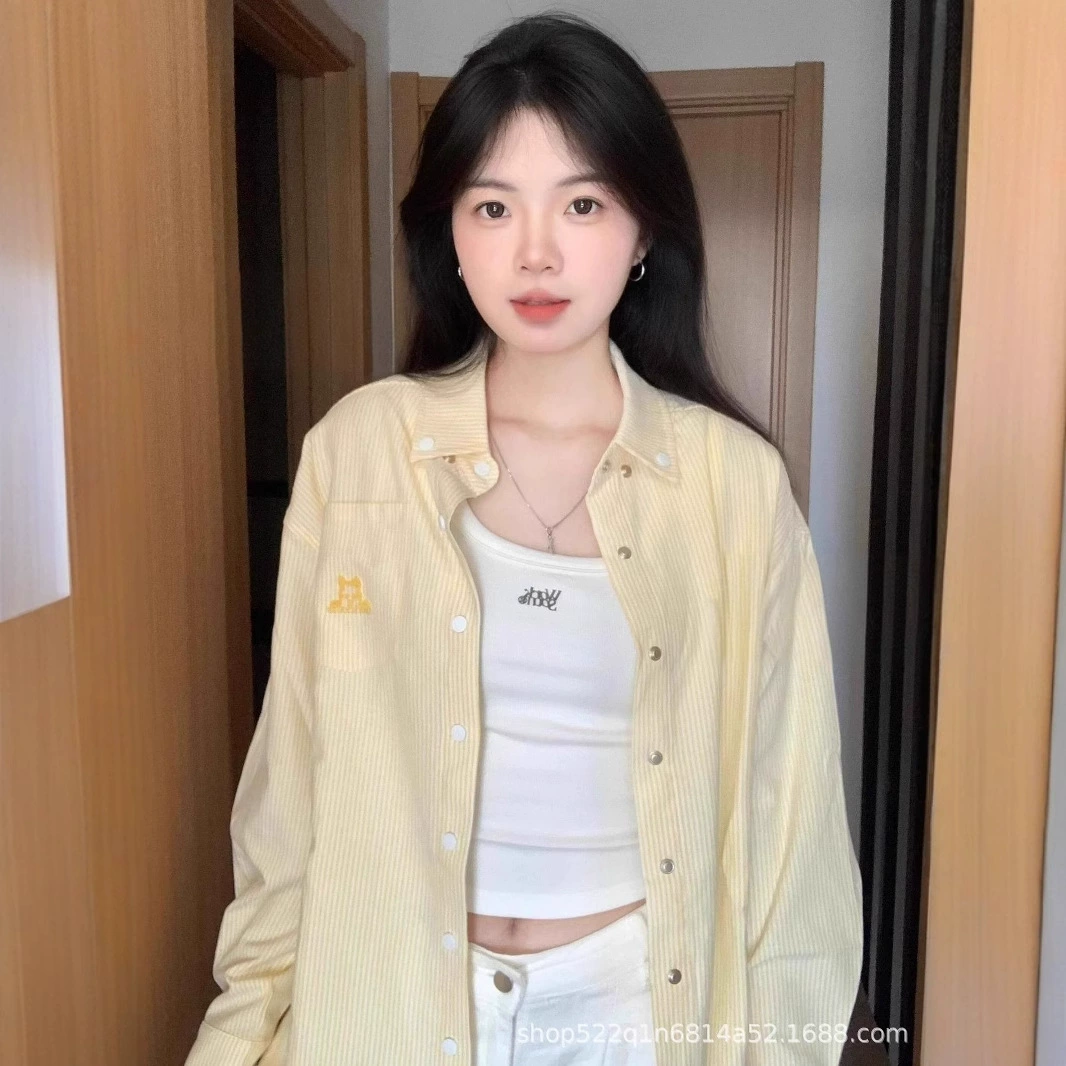 Американский ретро желтая полосатая солнцезащитная рубашка куртка женская весна и лето свободная повседневная рубашка с длинными рукавами