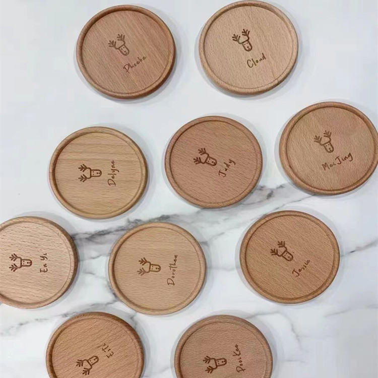 Posavasos de Madera Redondo con Logotipo Grabado con Láser, Estilo Americano, para Tazas de Café, Aislante, Estilo Japonés, Simple y Creativo