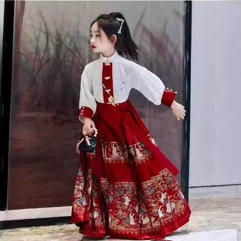Юбка с лошадью для девочек Hanfu, новая летняя детская старинная юбка, тонкий костюм для маленьких девочек в китайском стиле