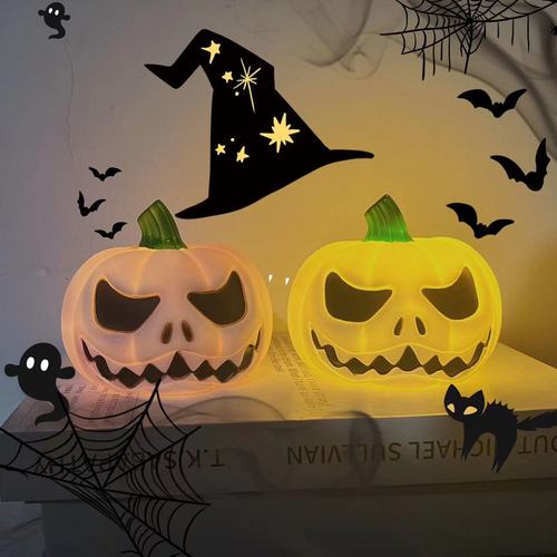 Halloween pumpkin skeleton head scene decoration funny glowing night light LED ornament props night light enameled