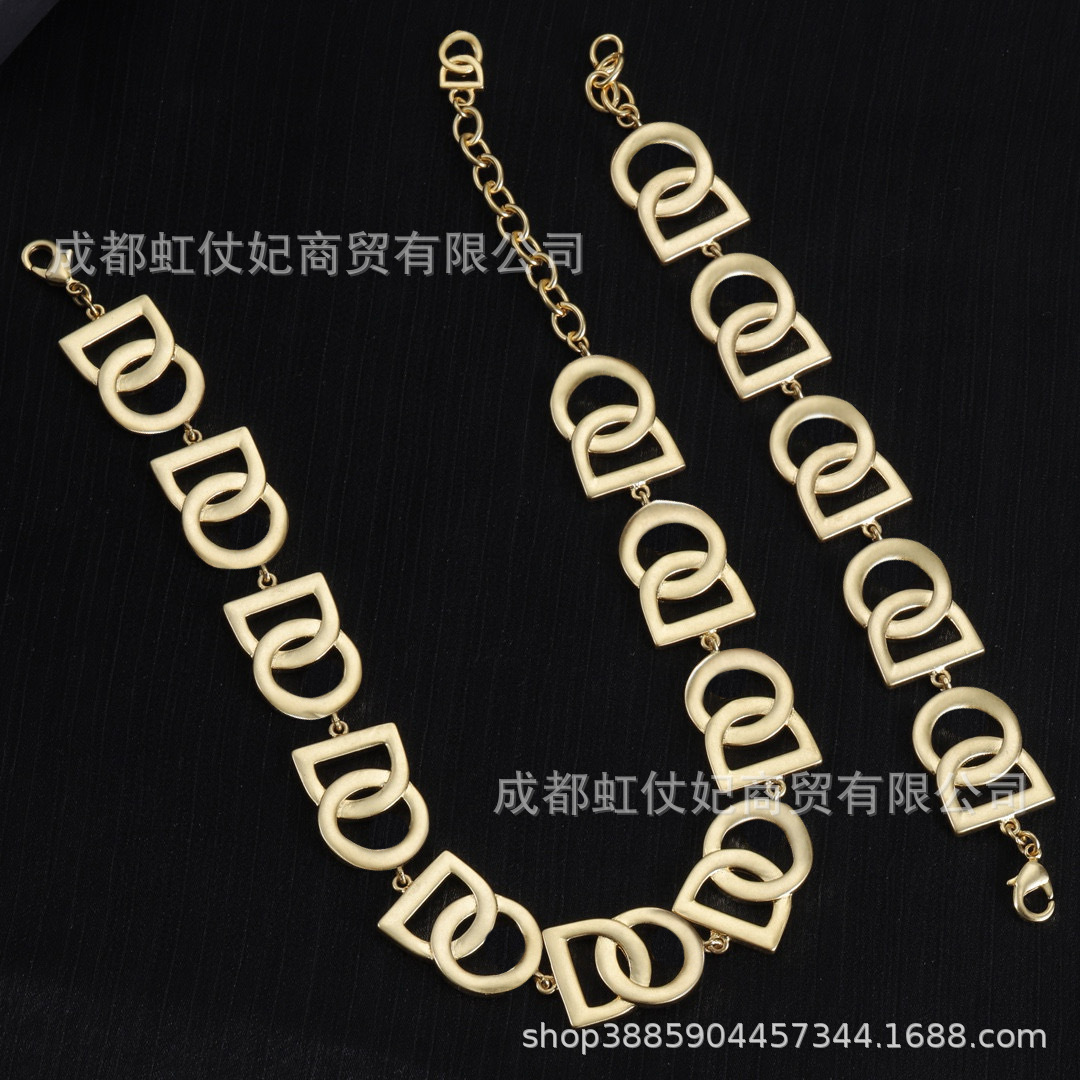 新款杜家字母D拼接项链欧美风时尚个性锁骨链洋气大号套装复古潮