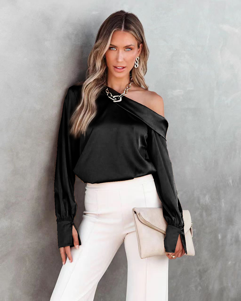 Patchwork Design Fashion Style Wholesale Women'S Fashion Solid Color Long Sleeve Patchwork Blouses