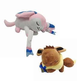 跨境新品Sleeping Sylveon 宠物小精灵仙子伊布毛绒玩具公仔 玩偶