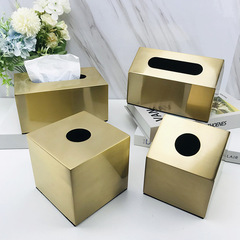 Rectangular golden tissue box, brass-colored metal tissue box, Nordic ins light luxury decoration, living room and home