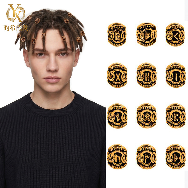 Wig Dreadlock Accessories Viking Rune Character Hole Beads Necklace Bracelet Keychain Hair Accessories Beads Wig Dreadlock Accessories Viking Rune Character Hole Beads Necklace Bracelet Keychain Hair Accessories Beads