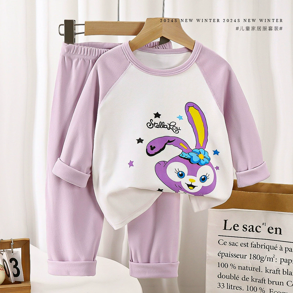 Children's demi-season pijama, set, velvet keep warm thermal underwear