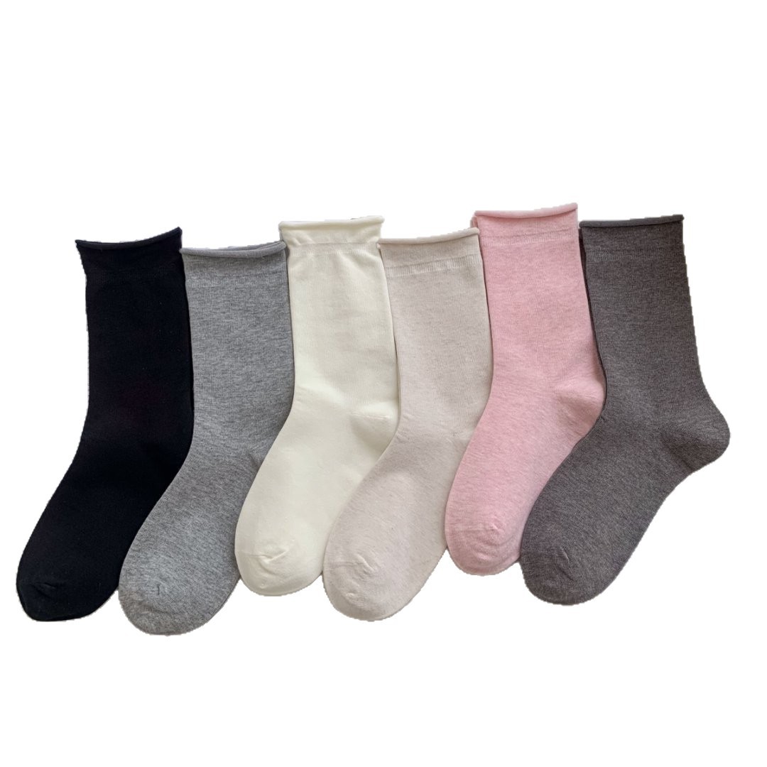 Korean pure color curling socks, women's socks, ins trendy and cute Japanese piled socks, all-match spring and summer thin mid-tube socks