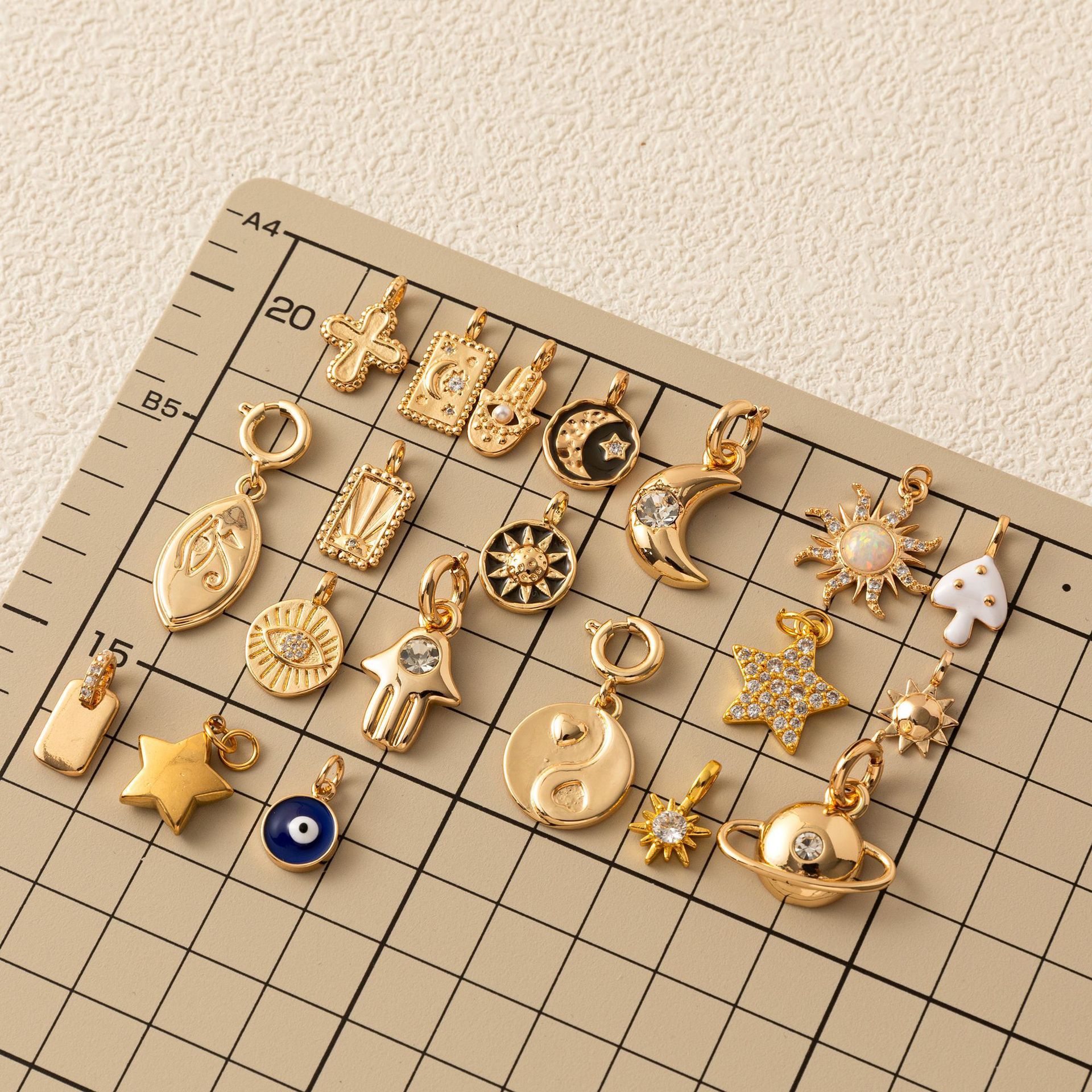 Electroplating Gold Plating Process 1 Piece Copper Cross Sun Moon Polished Pendant DIY Jewelry Accessories