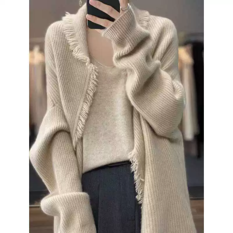 Knitted demi-season cardigan, sweater, jacket, high-end