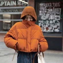 橘色羽绒服毛线帽ins风短款小个子韩版宽松休闲2024冬女