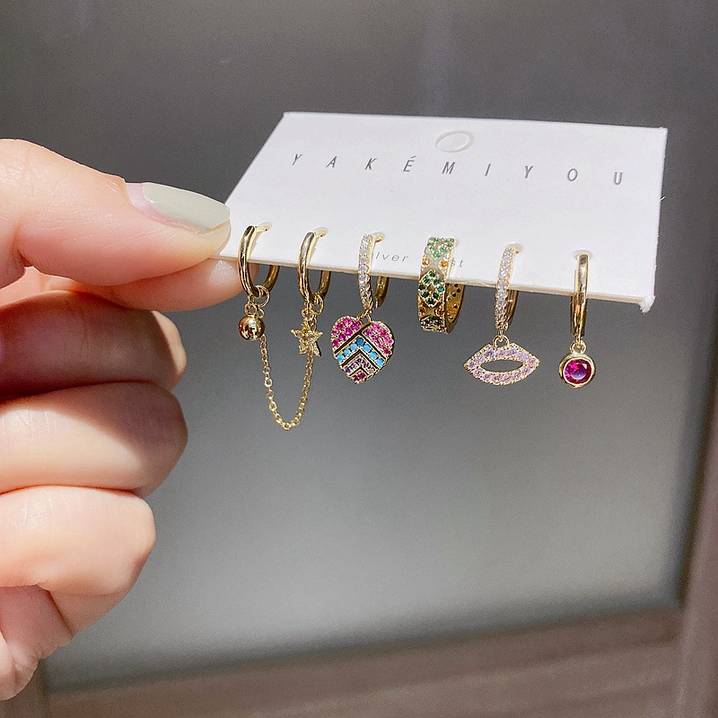 Fashion Zircon Micro-inlaid Sexy Lips Love Earrings display picture 8