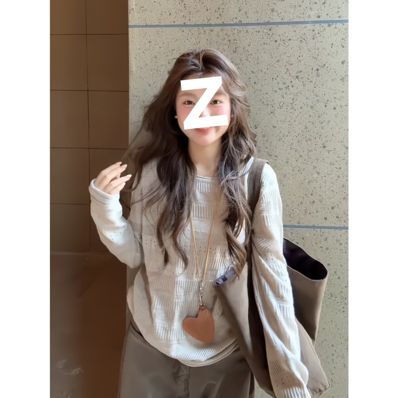 韩系慵懒镂空针织衫女早秋季穿搭2025新款松弛感宽松别致长袖上衣|undefined
