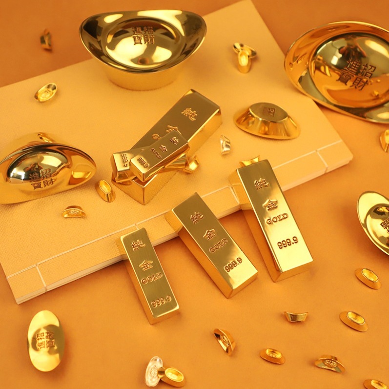 Brass Solid Gold Bar Crafts Ornaments for Attracting Wealth, Simulated Gold Brick Paperweight, Copper Decorations, Opening Gifts, Handmade