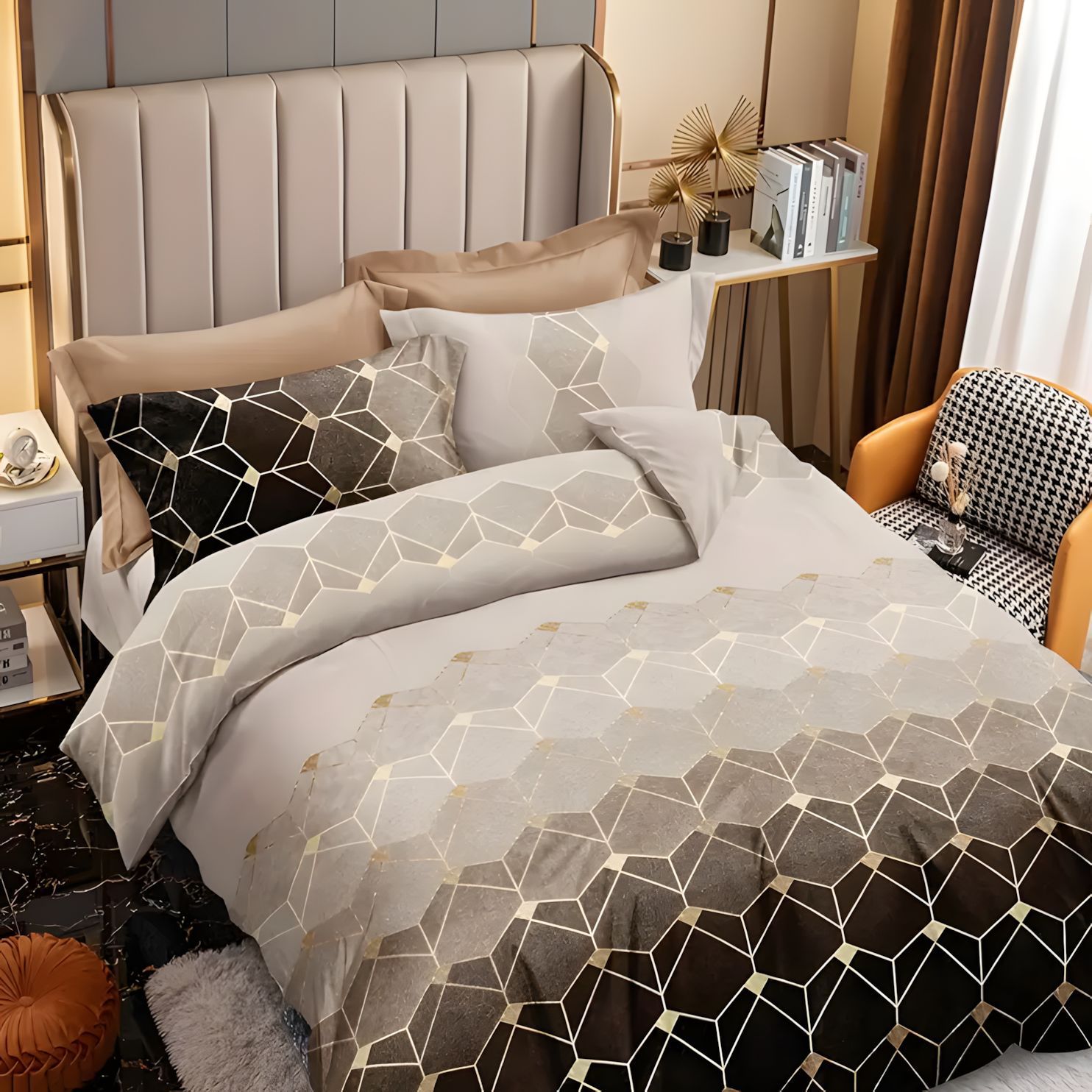 TEMU / JIT Transfronterizo Visita al hogar lujoso ligero de lujo patrón de mármol geométrico 3D impresión digital Kit de colcha