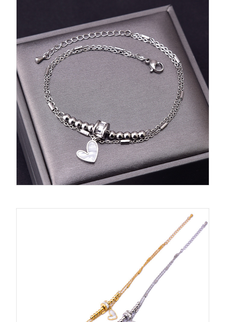 Shell Inlay Material 1 Piece Heart Shape Stainless Steel Waterproof Non Tarnish Shell PVD Coated Real Gold Plated Women'S Anklet