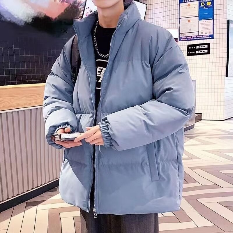 Winter solid color cotton coat for men, casual, loose fit, trendy, stylish, versatile, and cool.