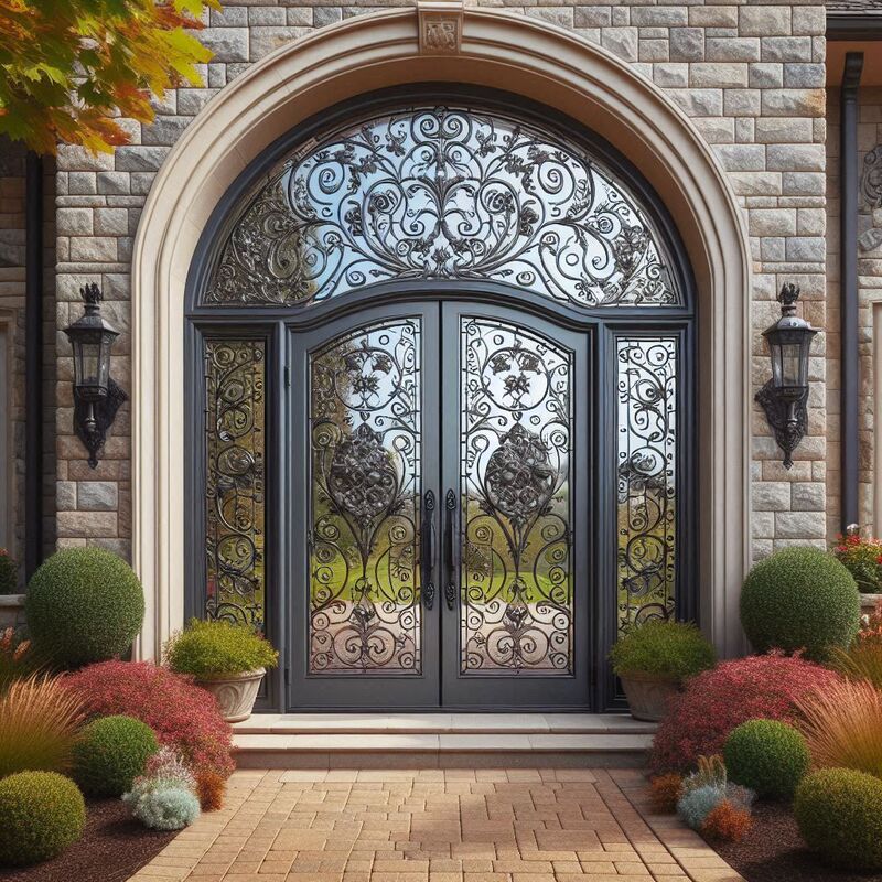European-Style Wrought Iron Entrance Door, Villa Residential Anti-Theft Entrance Door, Double-Glazed Retro Door, Export Door