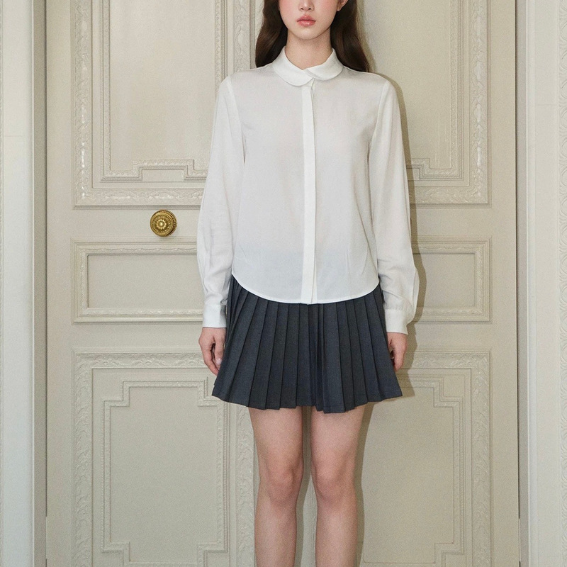 Avenment/Overlapping Collar French Shirt/Tencel Acetate Doll Collar Long-Sleeved Shirt Lantern Sleeve Shirt for Women