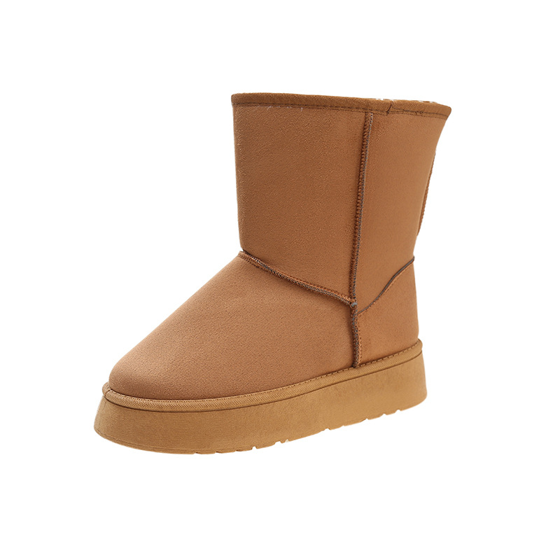 Scarpe da donna Stivali da neve a tubo medio Stivali da neve caldi a tubo alto Suola spessa Suola alta Classiche semplici Scarpe in cotone_voghion.com