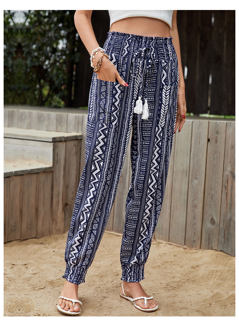 Lange Hosen mit Taschen, bedruckt, hohe Taille, bedruckte Hosen für Damen_voghion.com