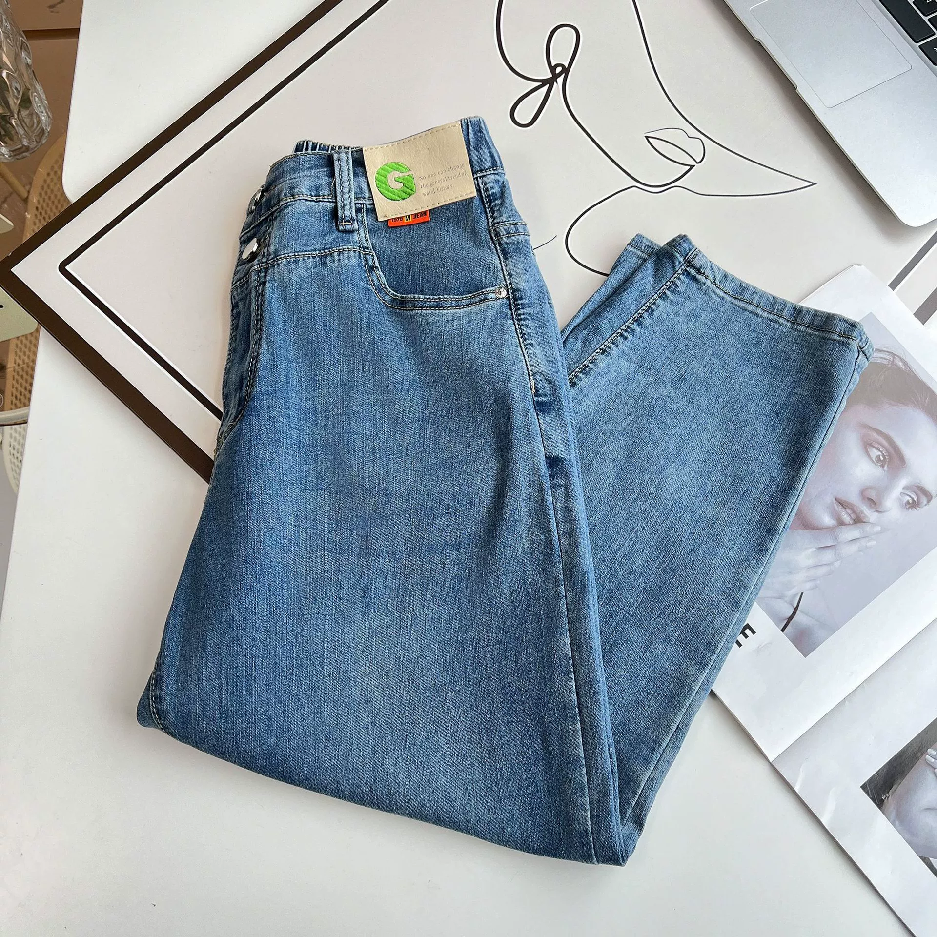 Summer elastic thin harem jeans, trousers, for plus size ladies