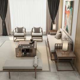 新中式实木沙发组合客厅现代别墅民宿会所禅意大小户型家具厂批发