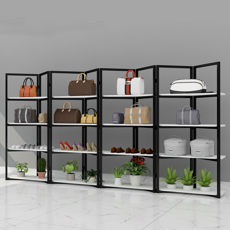 创意钢木货架置物架多层发廊理发店面化妆品展示柜超市产品展示架