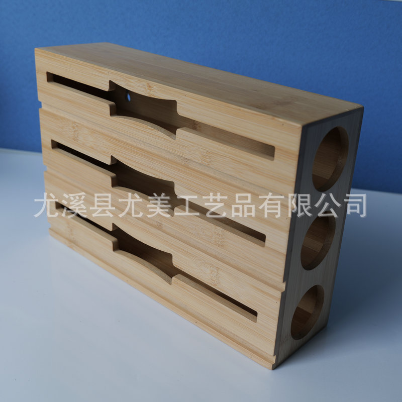 Caja de almacenamiento de bambú para el hogar caja de almacenamiento de bolsa de mantenimiento fresco cajón de cocina cortador de película de mantenimiento fresco caja de corte de almacenamiento de múltiples rejillas