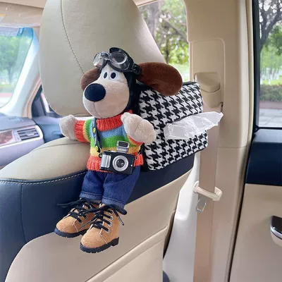 Hanging Type, Cute Dog-Themed, Car tissue box/set - rainbow-outfit-jeans-shoes-black-camera-black-cardboard-box