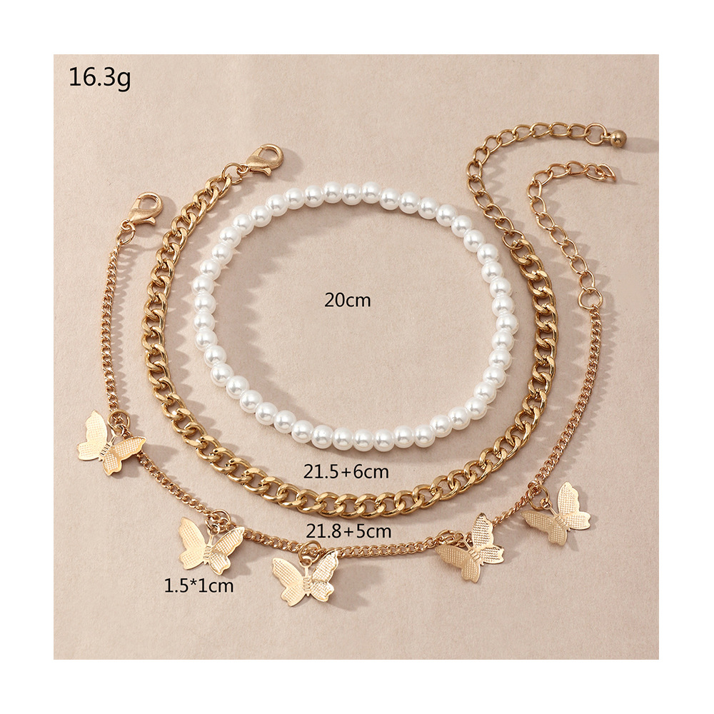 Fashion butterfly pearl alloy anklet wholesale