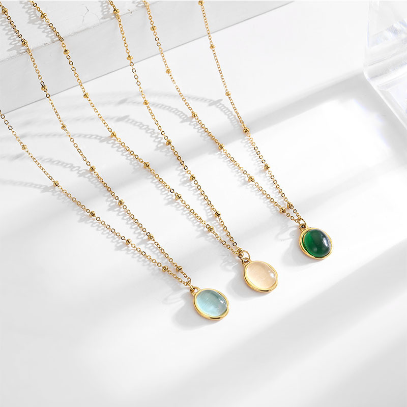 Simple Style Geometric Titanium Steel Plating Opal 18k Gold Plated Necklace display picture 1