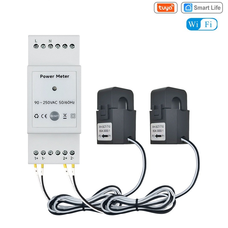 涂鸦智能WiFi电能表双向2通道DIN导轨80A CT监测电源 AC110V/240