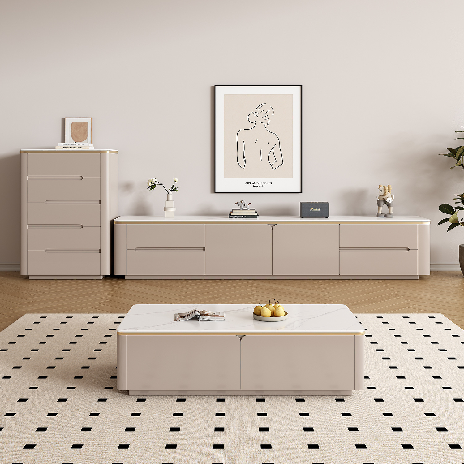 Customized Solid Wood Slate Floor-Standing Tv Cabinet Coffee Table Modern Simple Light Luxury Home Small Apartment Style Cross-Border