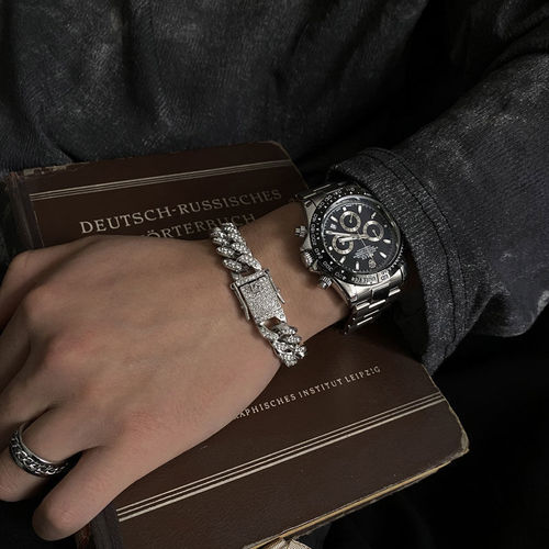 Diamond-embellished Cuban link bracelet for men, trendy, high-end, fashion, Western and European style, niche, personalized design, jewelry for women as gifts, accessories