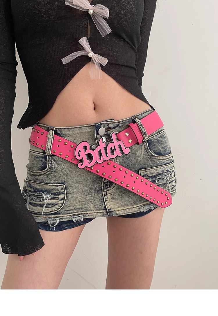 Nuova cintura Y2k Millennium Spicy Girl stile europeo e americano lettera rosa cintura donna nuova cintura subcultura versatile_voghion.com