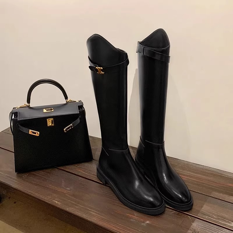 ブーツの女性2024の新しい秋冬レトロなフランスの太さと高筒の騎士靴のブラウンカレーの色は膝の長いブーツを超えません。